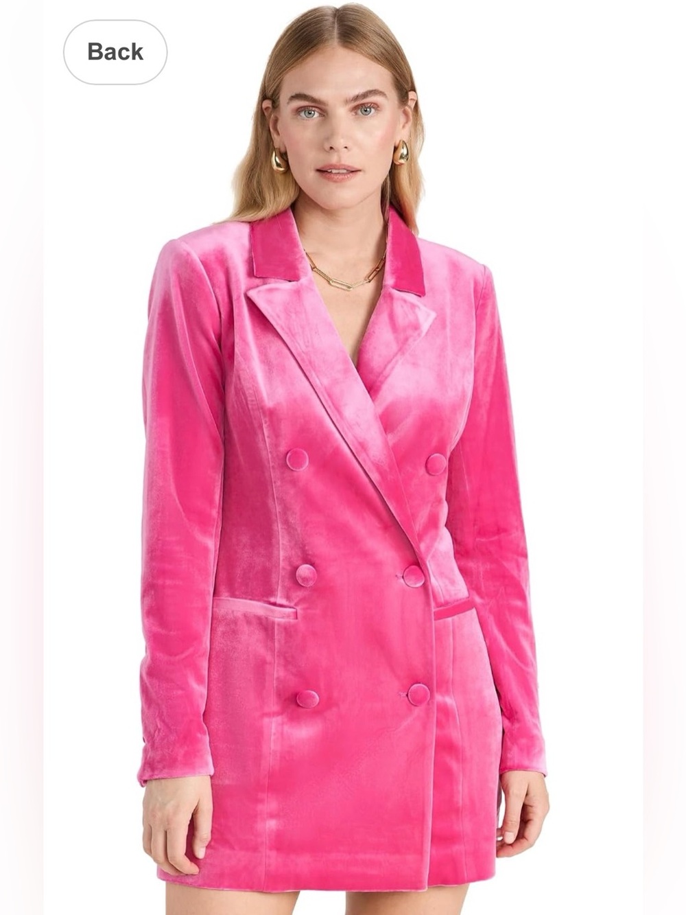 Good American Hot Pink Velvet Double-Breasted Blazer